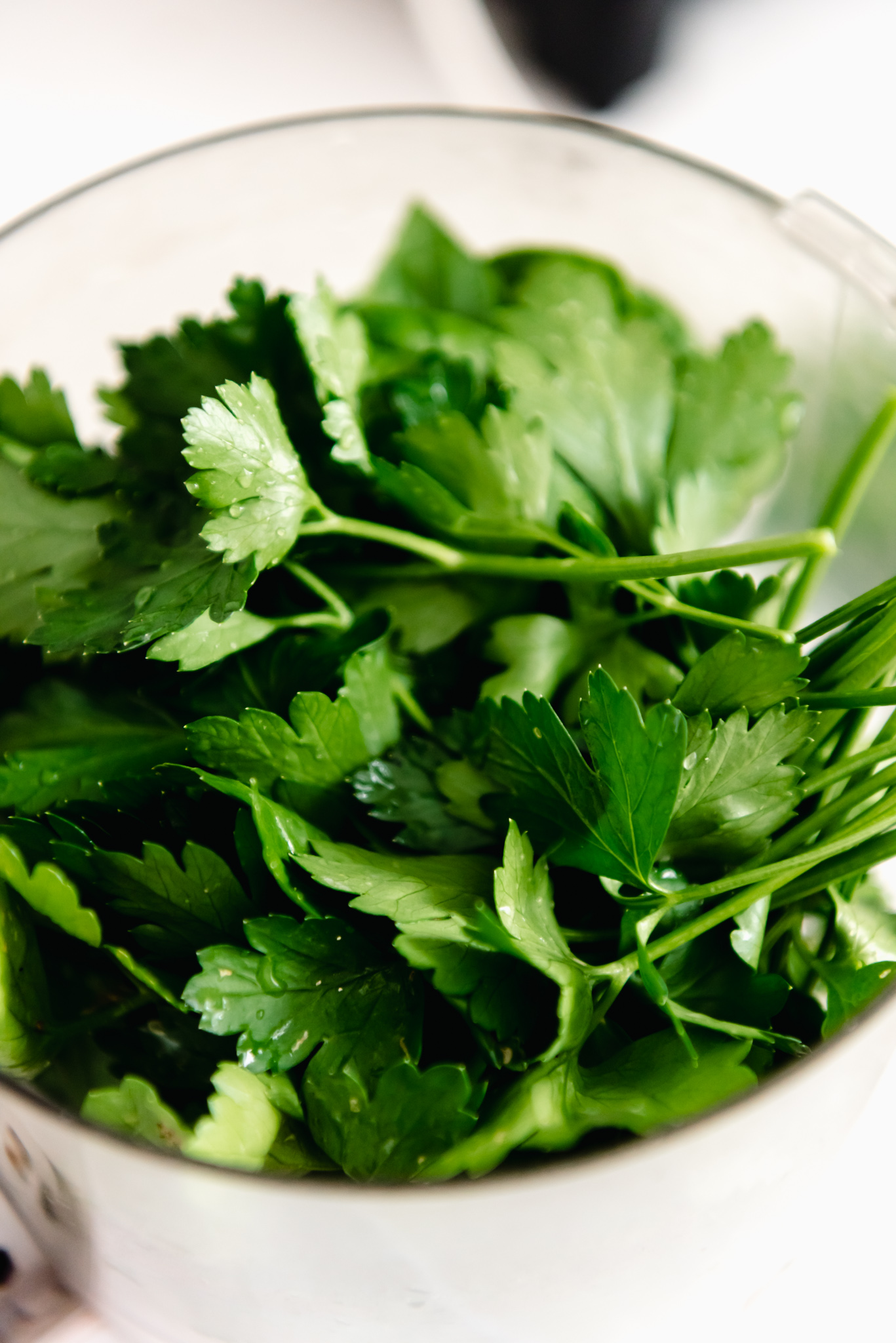 fresh parsley in food processor for green goddess dip