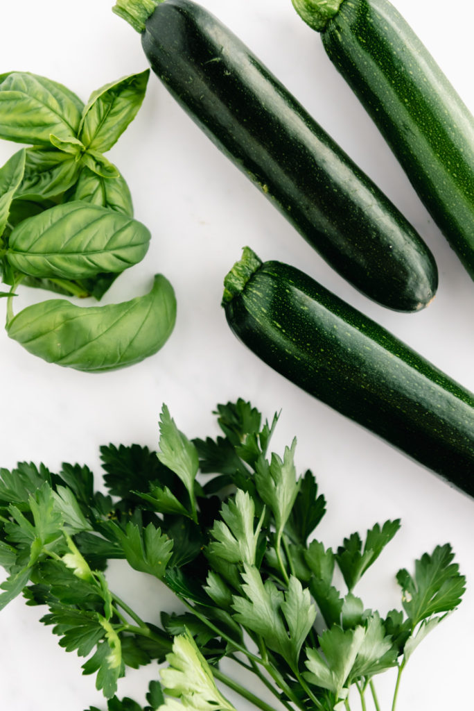 zucchini salad ingredients with fresh herbs
