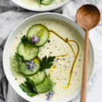 vegan cucumber soup with borage flowers