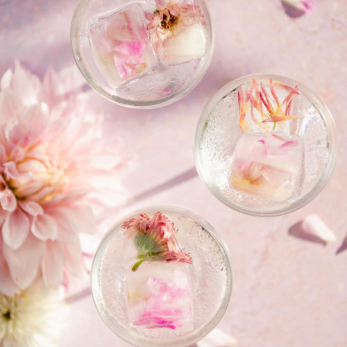 Zen Garden Cocktail with Edible Flower Ice Cubes